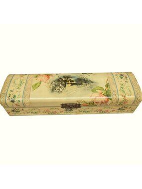 Antique Victorian Celluloid Glove Box  Floral & Winter Lithograph Ornate Lock